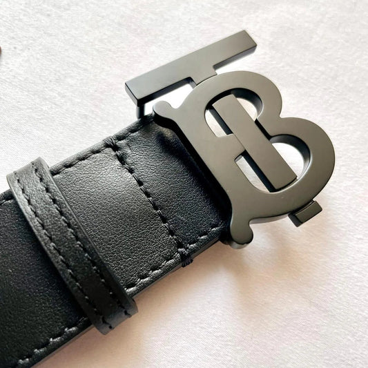 Burberry Black TB Logo Buckle Leather Belt