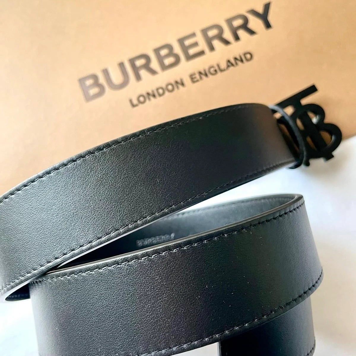 Burberry Black TB Logo Buckle Leather Belt