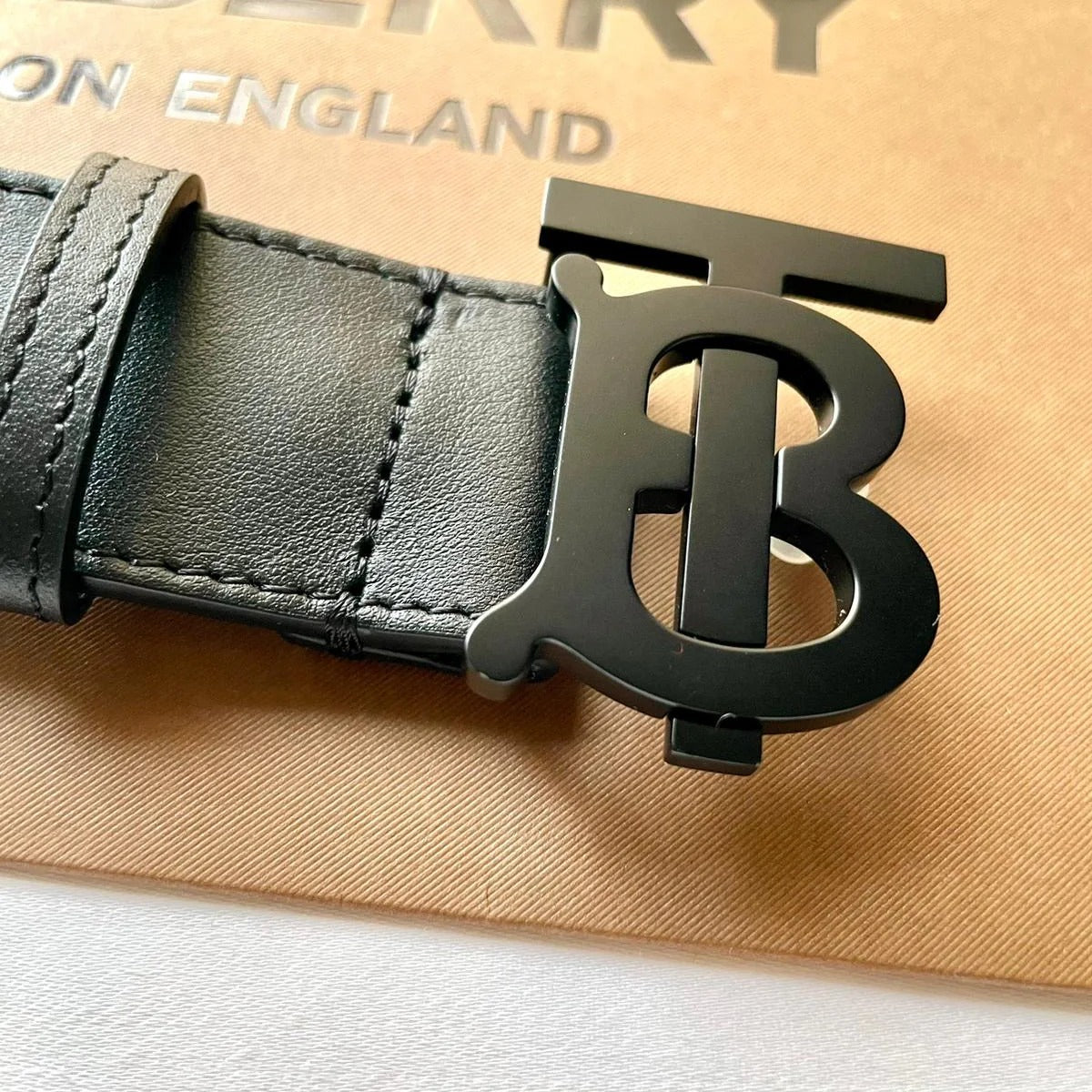 Burberry Black TB Logo Buckle Leather Belt