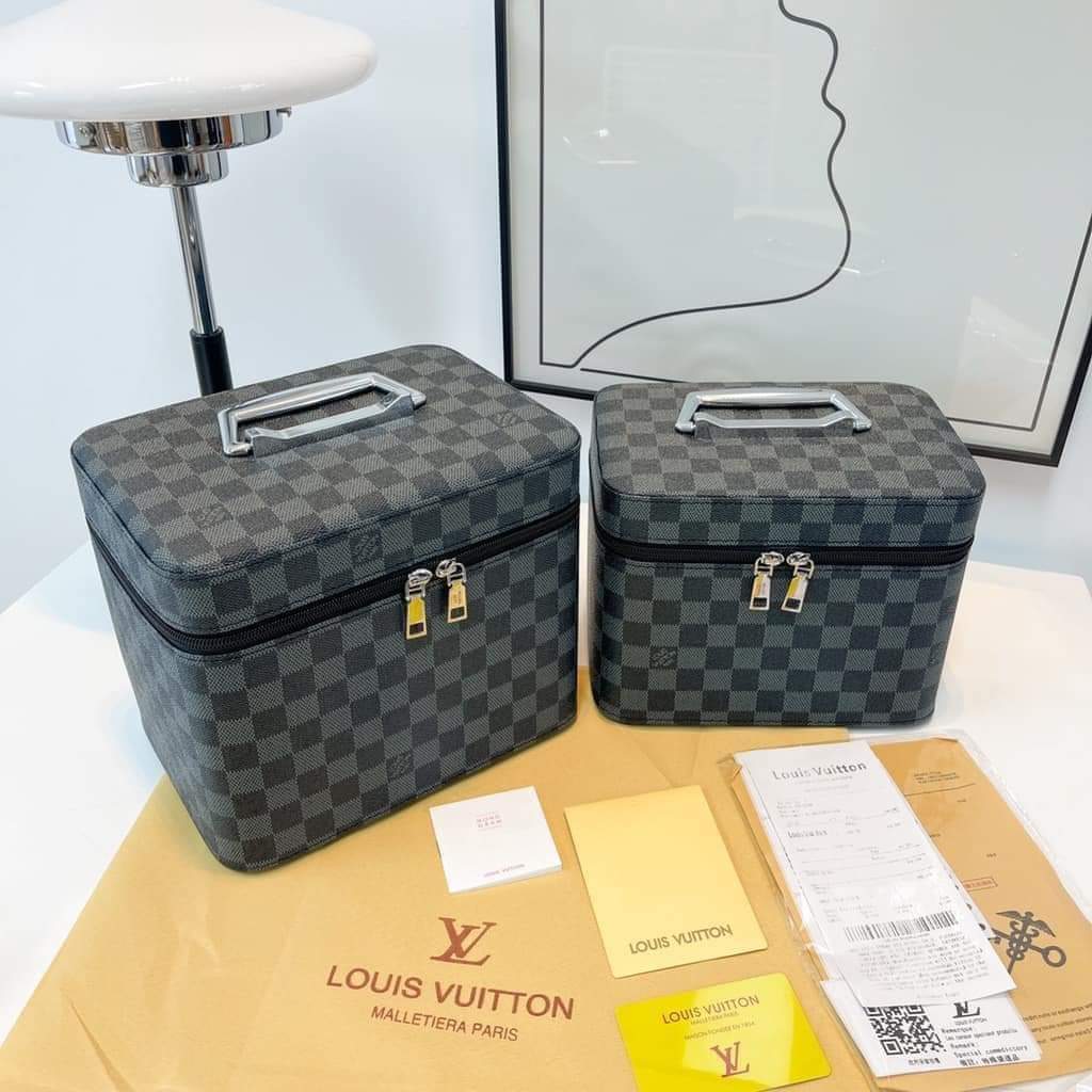 LV Black & Grey Makeup Bags Large Cosmetic Travel Bag