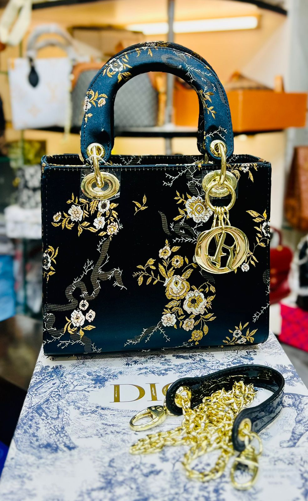 Mini Lady Dior Bag Latte Calfskin with Millefiori Unicorn Embroidery